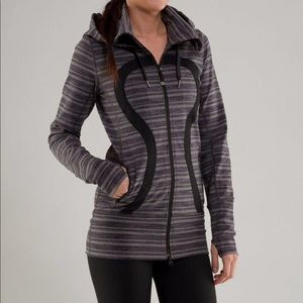 Lululemon Stride Jacket Striped Purple Black Gray with Thumbholes Size 4